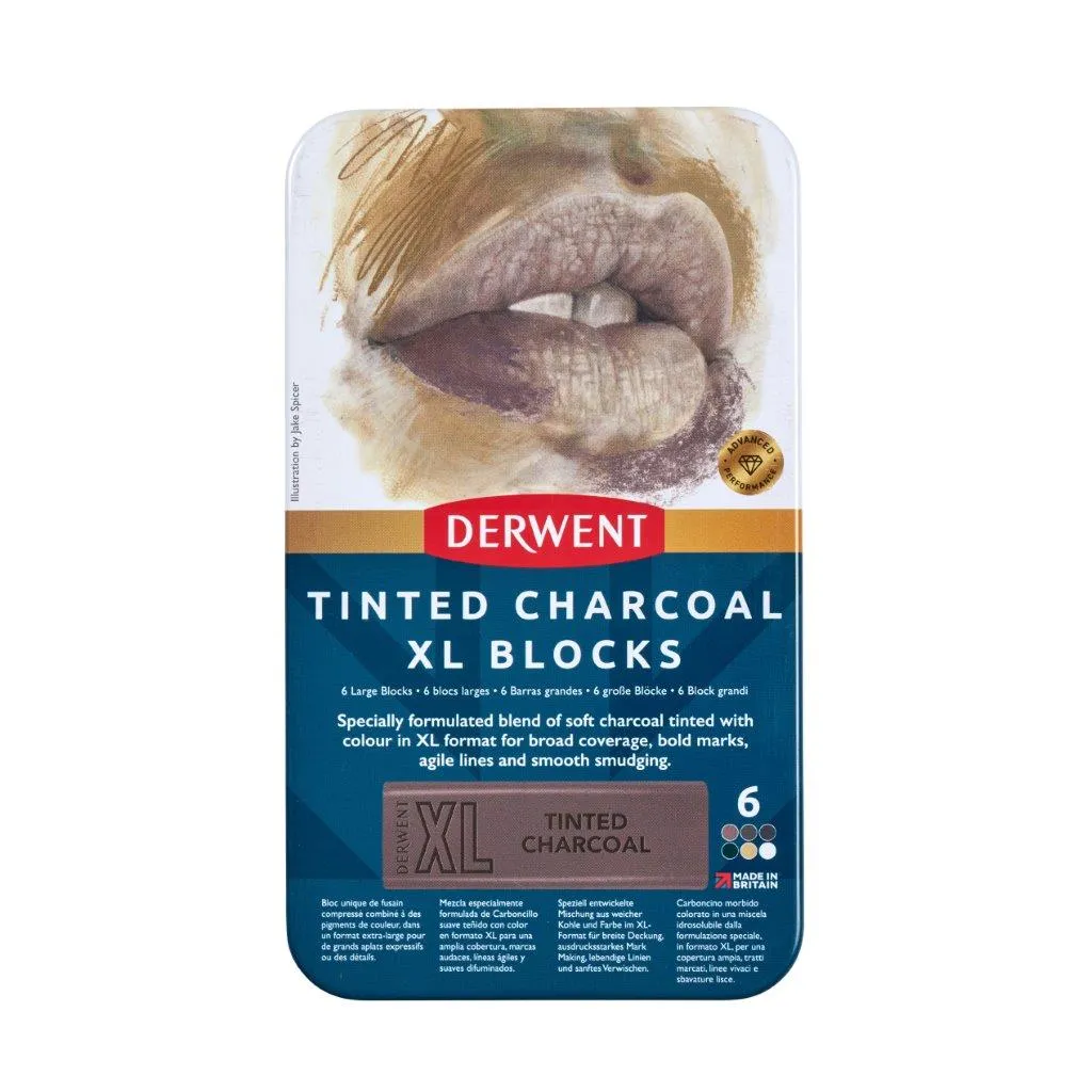 Derwent Tinted Charcoal XL Blocks Tin Set of 6 - Image 3